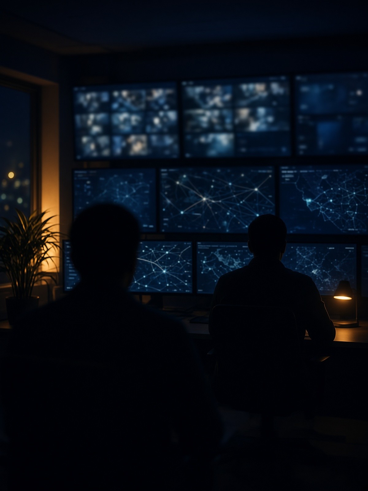 Centro de operaciones con monitores de videovigilancia y red