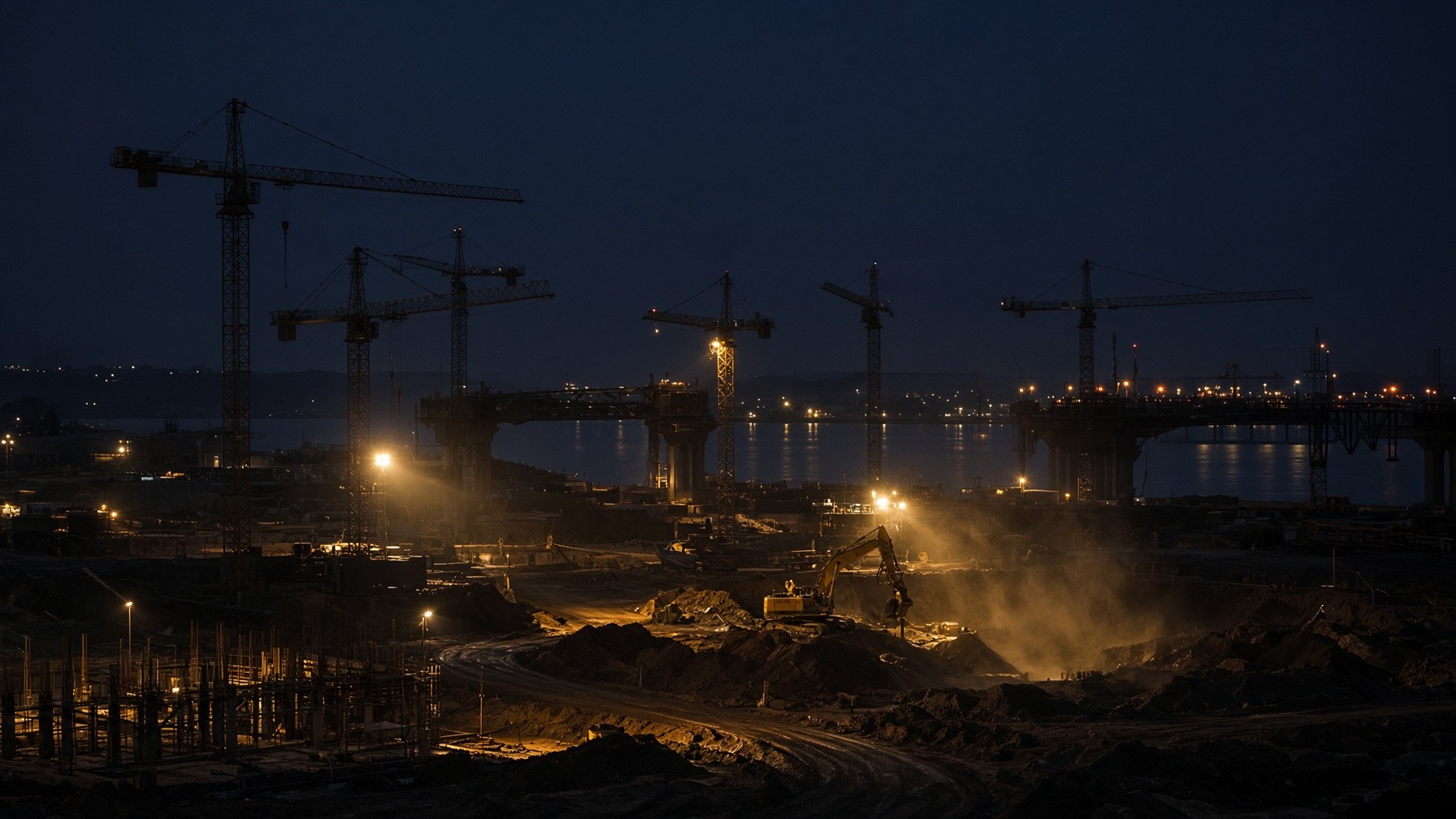 Obra de infraestructura de noche